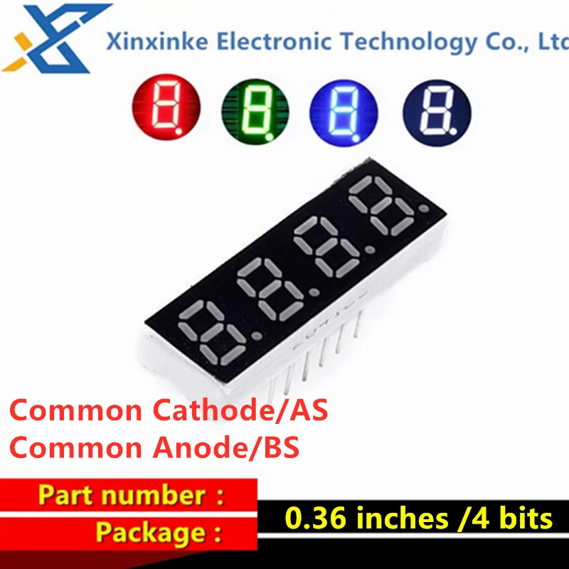5PCS Digital Tube 0.36 Inches 4 Bits Common Cathode Common Anode 3641AS 3461BS Red Emerald Green Blue White