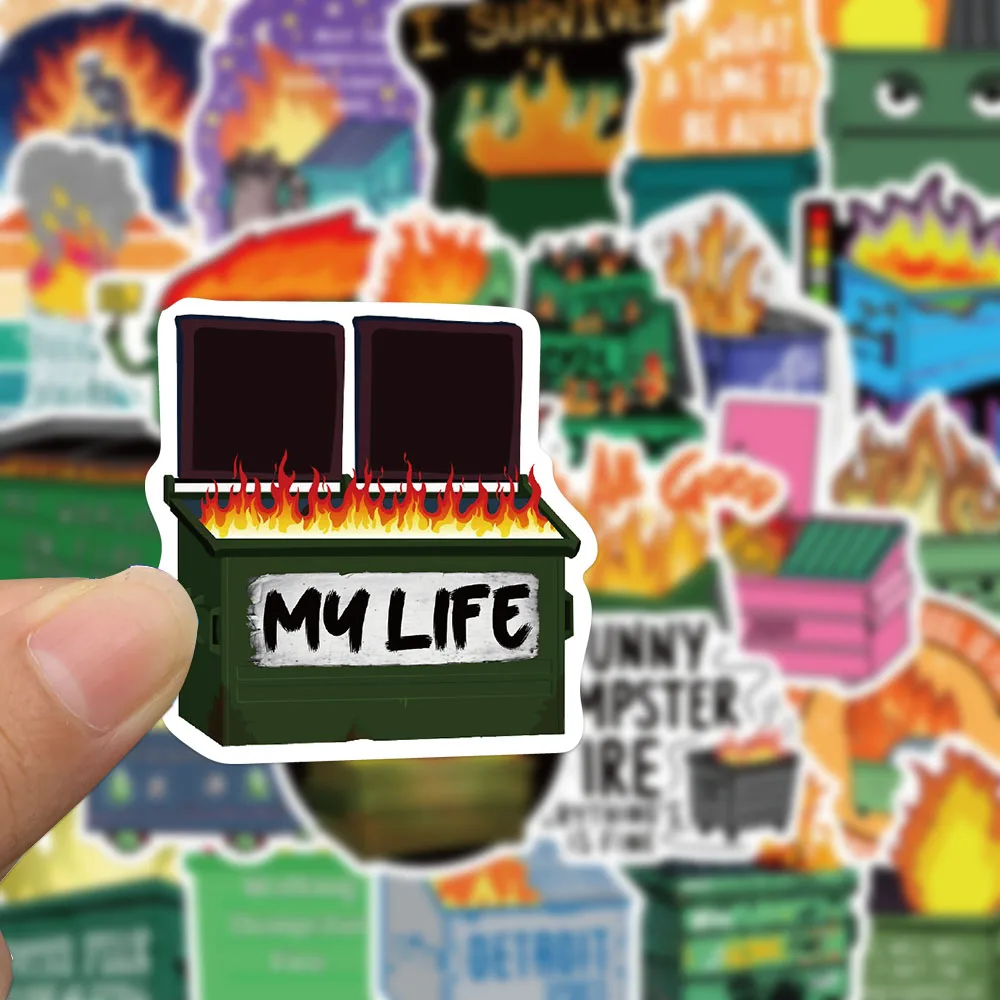 56PCS A Burning Garbage Bin Stickers Green Graffiti Toy Decals For Skateboards Notebooks Laptop Refrigerator Cartoon DIY Sticker