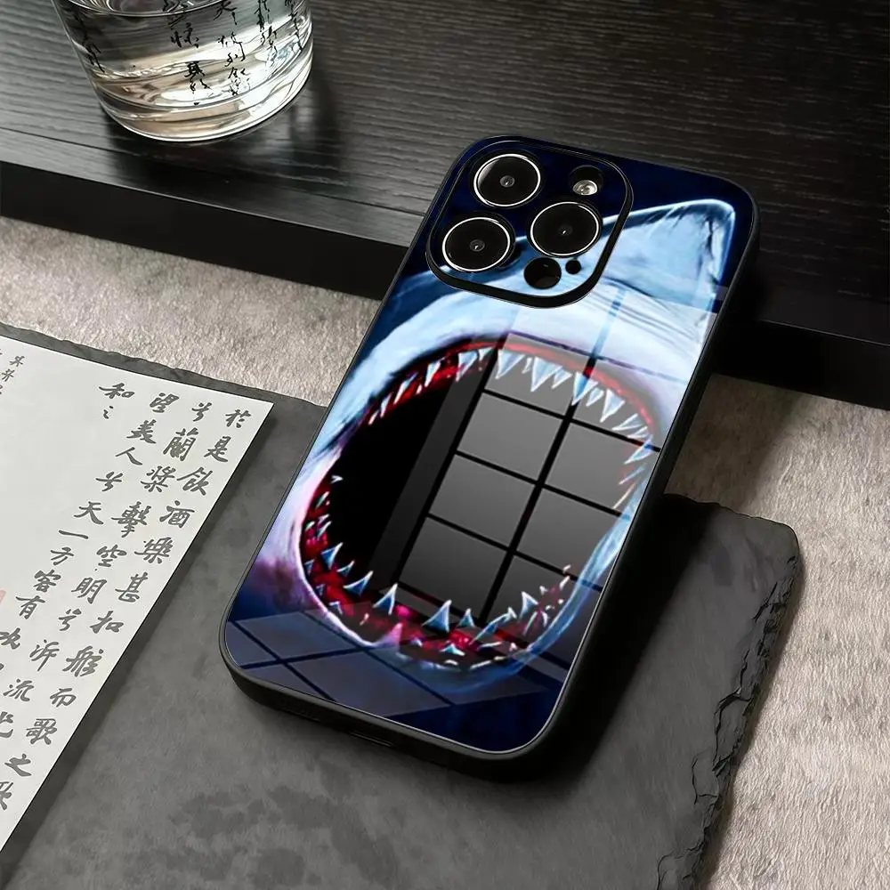 

Phone Case For IPhone 17 16 15 14 13 12 11 Pro Max X XR Precision Holes In Acrylic Glass PC Cover Terrorist Shark