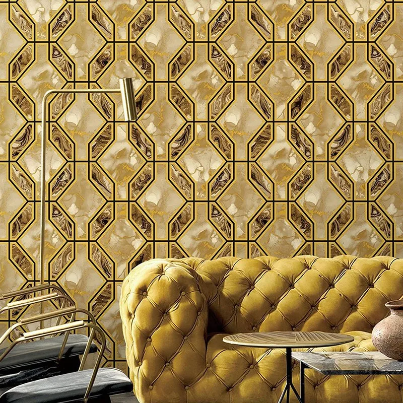 Luxury Classical Style Geometric Stone Pattern Wallpaper for Hotel Lobby Reception Living Room Corridor Store Display Background