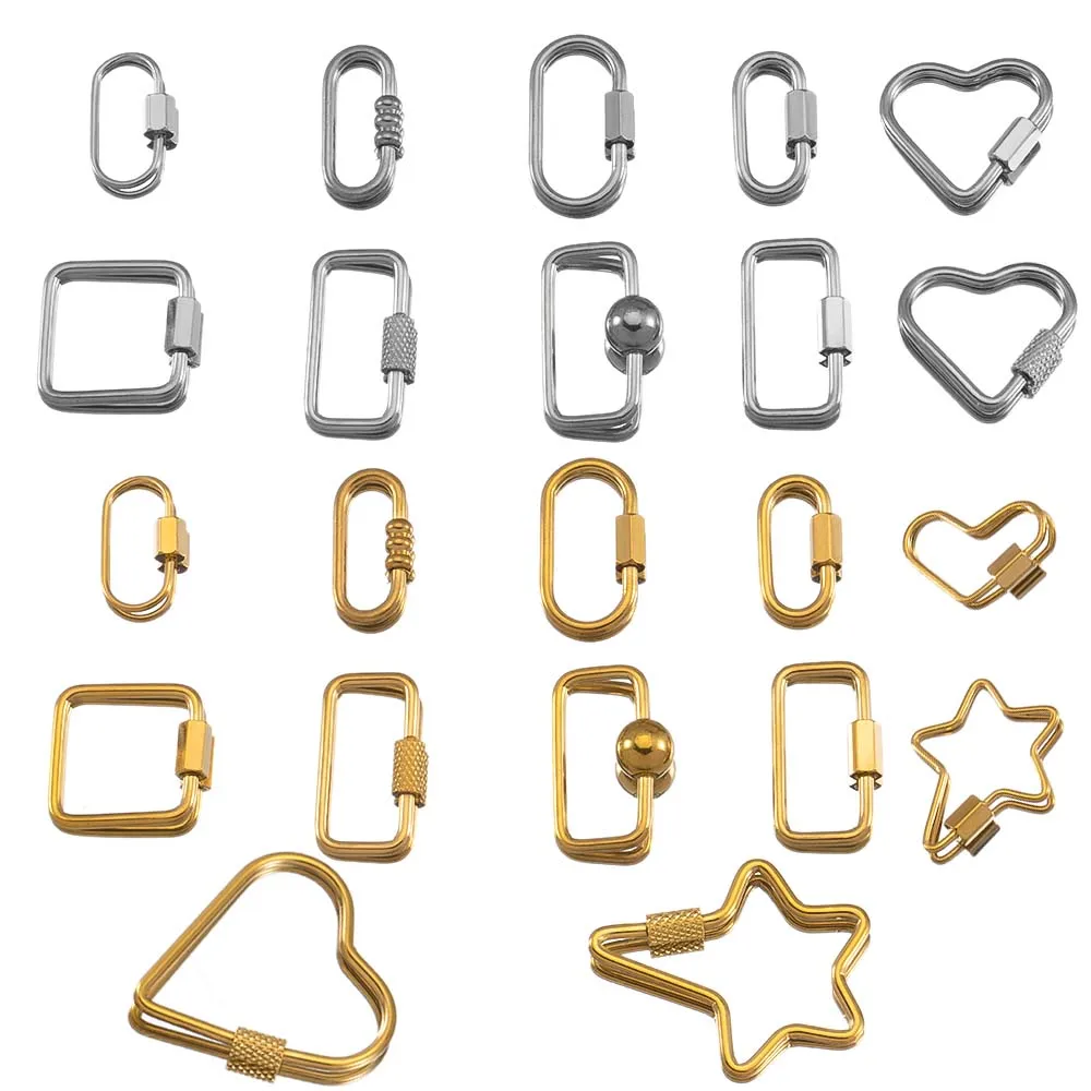 5pcs Gold Stainless Steel Heart Screw Carabiner Lock Connector Fastener Clip For DIY Necklaces Keychain Jewelry Making Supplies