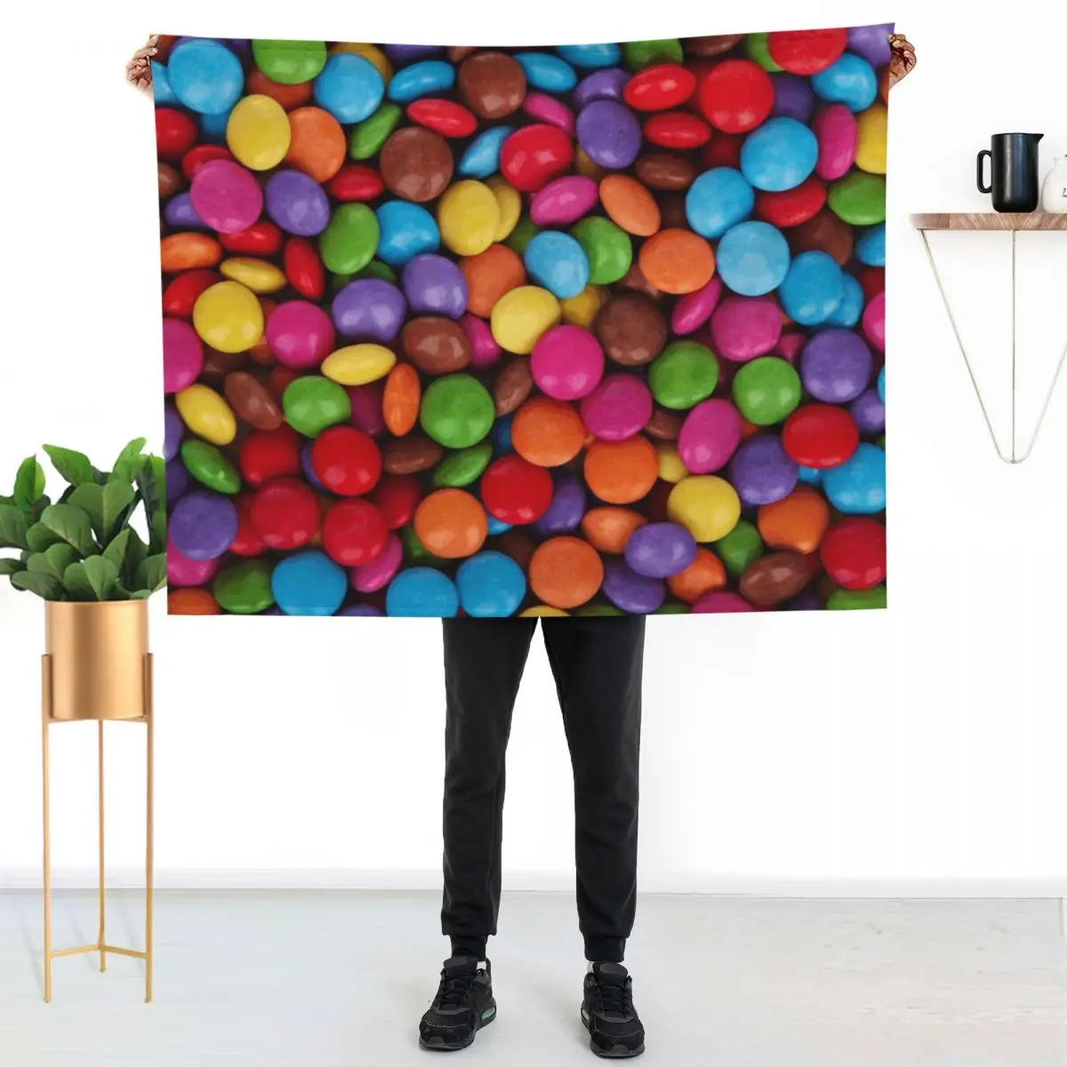 

Colorful Candy Texture M&Ms Skittles Rainbow Small Round Bite Candies Throw Blanket Cozy Warm Blanket for Bed Room Decor