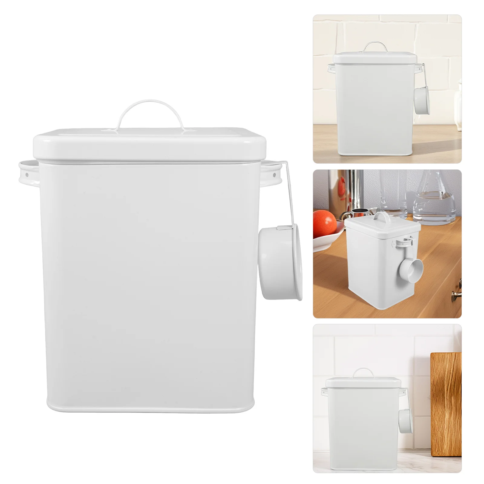 

Multifunctional Storage Bucket Large Capacity Airtight Metal Container For Rice Flour Kitchen Food Organizer Built-In Spoon