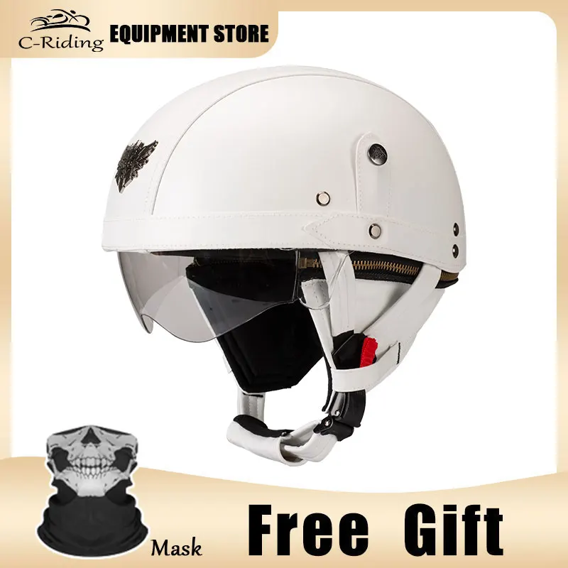 DOT Certification Retro White Motorcycle Helmet Four Seasons Vintage Casco Moto Helmets German Classic Open Face Helmet Scooter