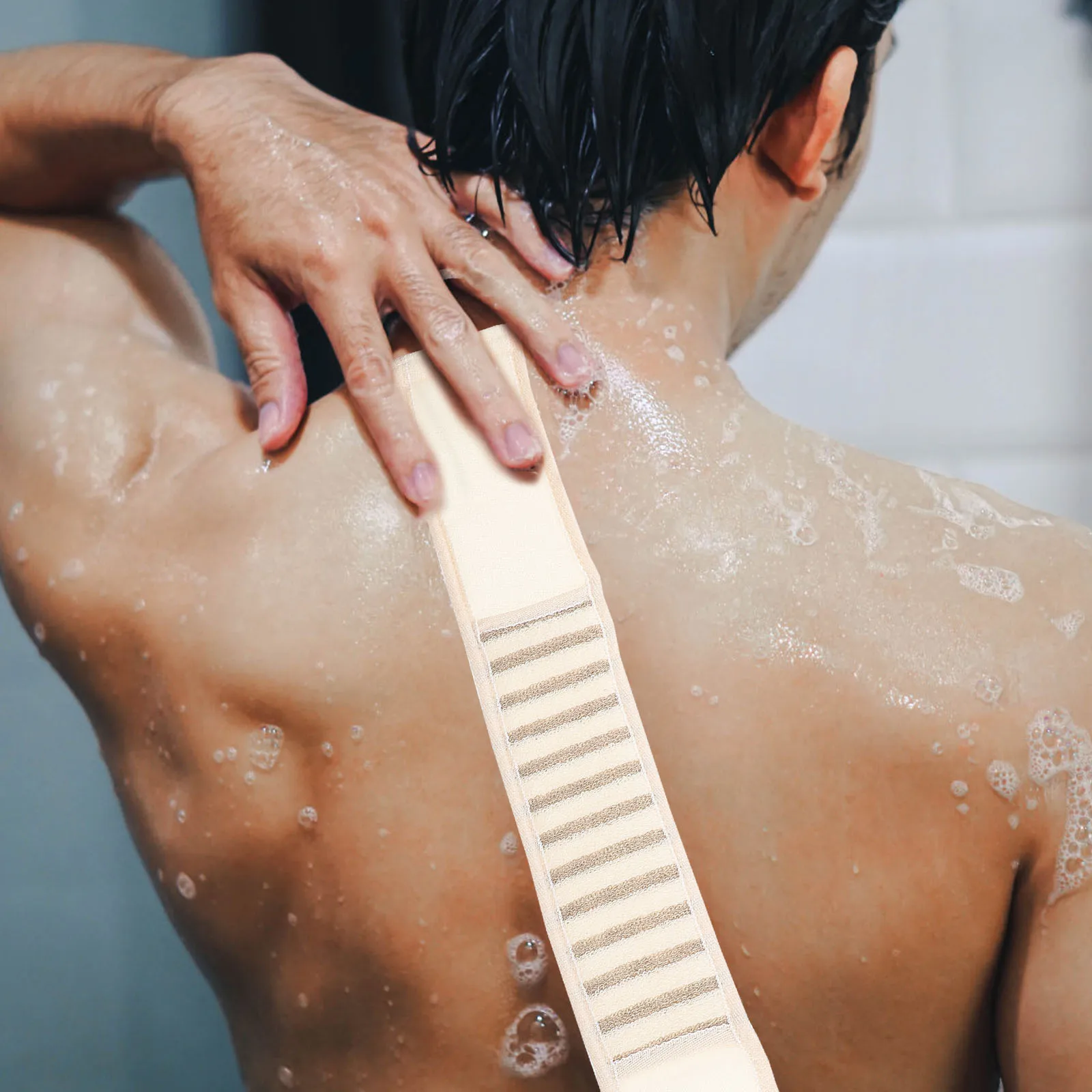

Long Back Scrubber Bath Towel Exfoliating Skin-Friendly Material Removes Dead Skin Oil Clogs Foldable Bathing Washcloth Loofah
