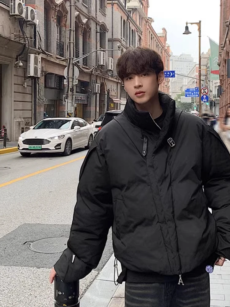 

Men's down Cotton Jaet Thi Warm Stand Collar Deconstructed Design Polyester Fiber Long Sve ort Sle Winter Coat