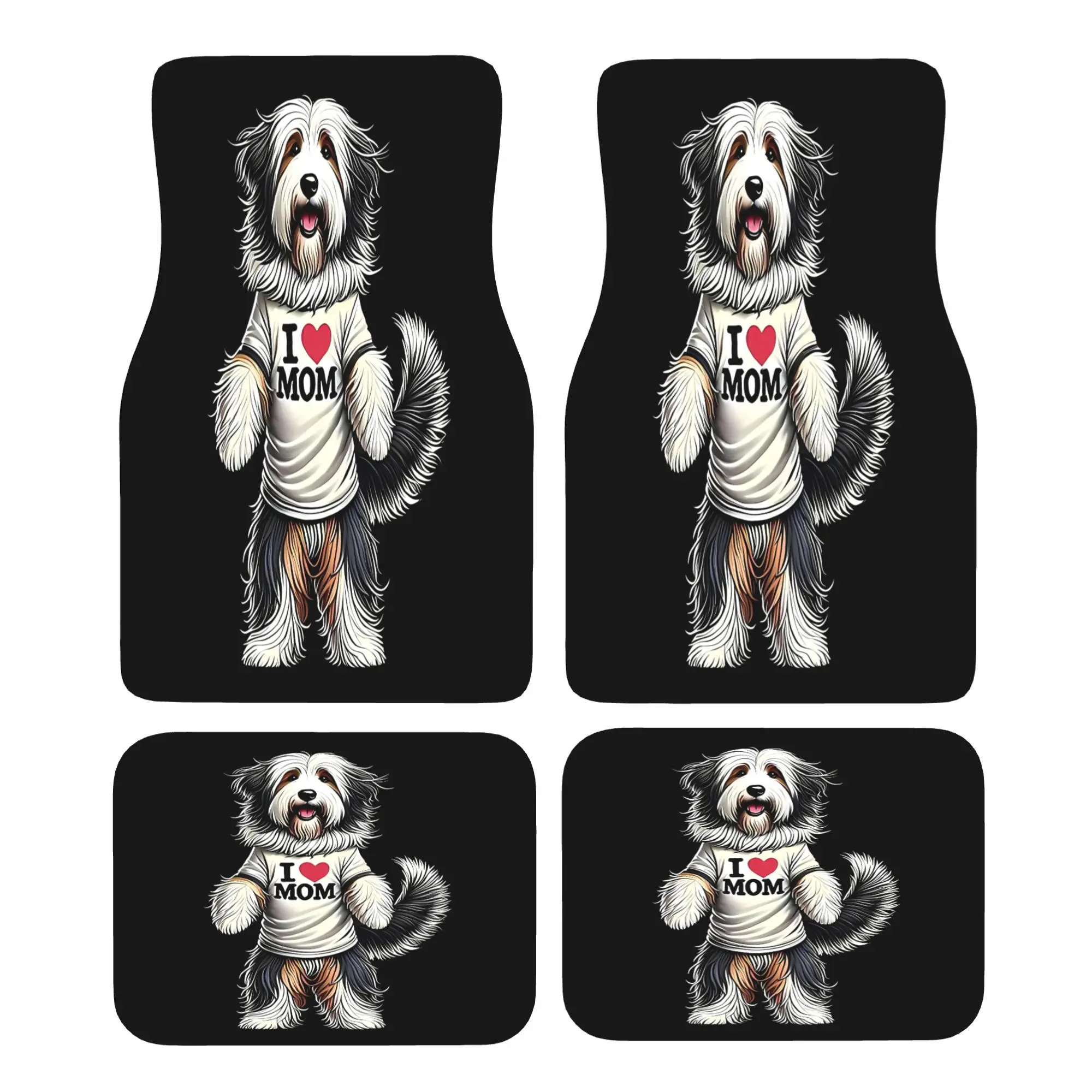 Set Of 4 Car Floor Mats Featuring A Bearded Collie Theme For Moms Who Love Their Pets, Perfect For Compact Cars, Sedans, And Suv