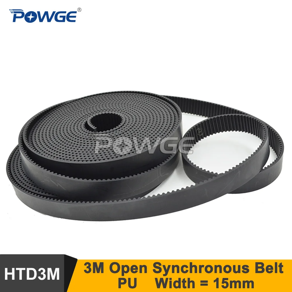 POWGE 3M Open Timing Belt W=15mm HTD3M Polyurethane With Steel Core Synchronous Belt 3M 15 For CNC Laser Machine Cutting Machine