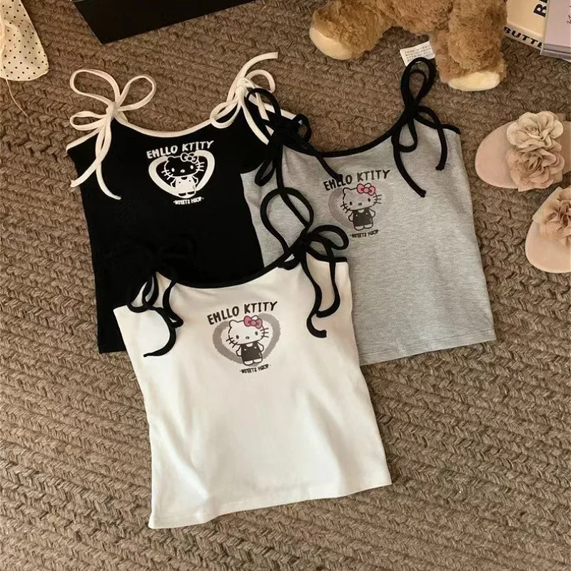 Sanrio Hello Kitty Pajama Set with Chest Pads and Suspenders Cool New Slim Fit Shorts Loungewear Bedroom Family Holiday Gifts