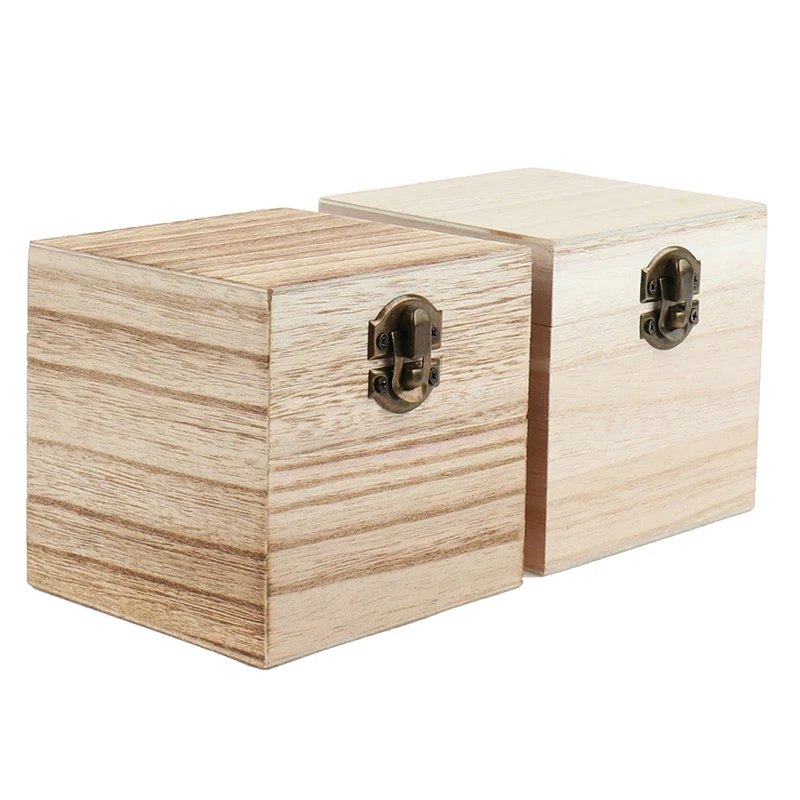 1 Pc Retro Jewelry Box Organizer Desktop Natural Wood Clamshell Storage Rectangle Case Decoration Handcrafted Wooden Square Box