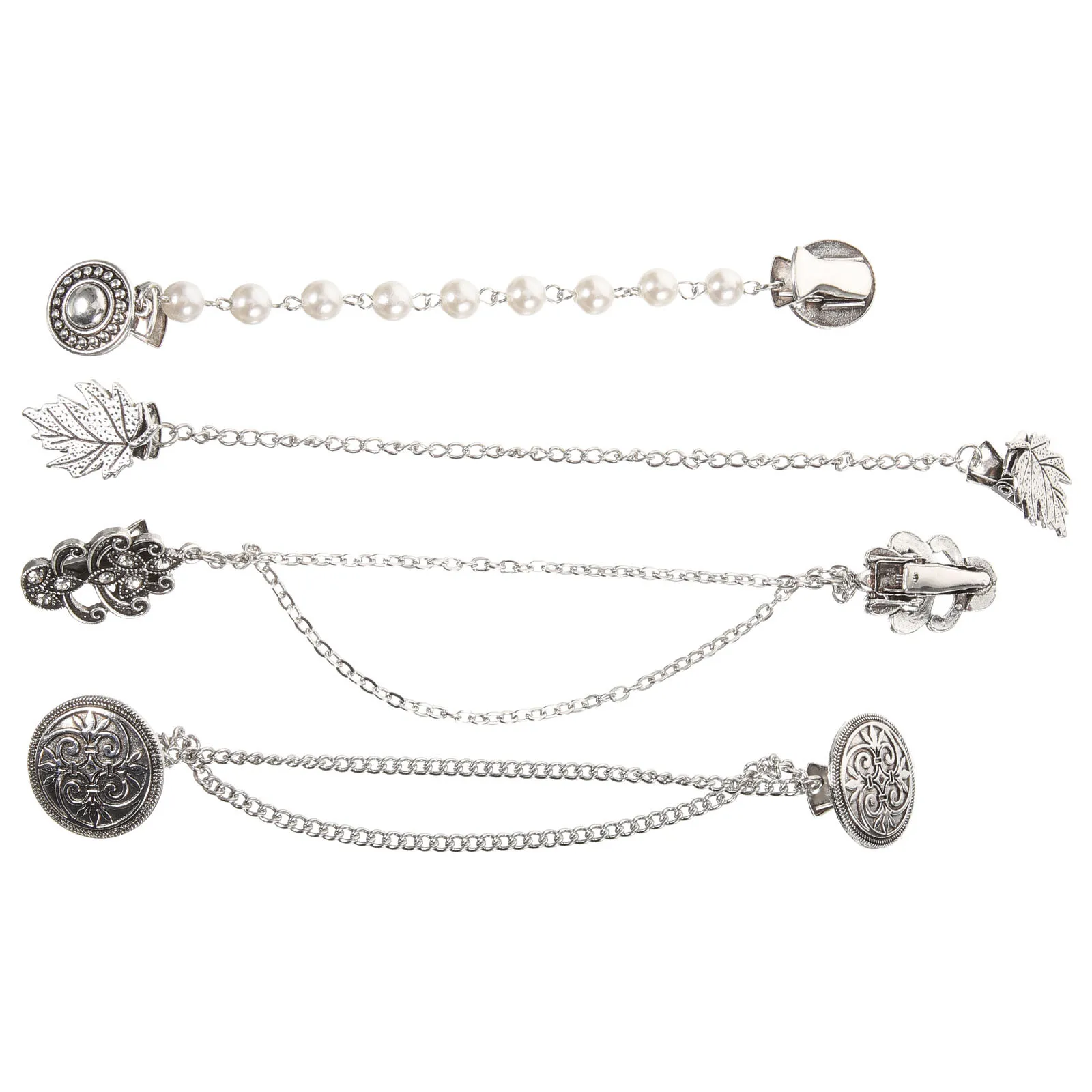 

4Pcs Vintage Sweater Clips for Women Retro Cardigan Shawl Clips Durable Alloy Chain Pins Clothing Accessories Cardigan Clip