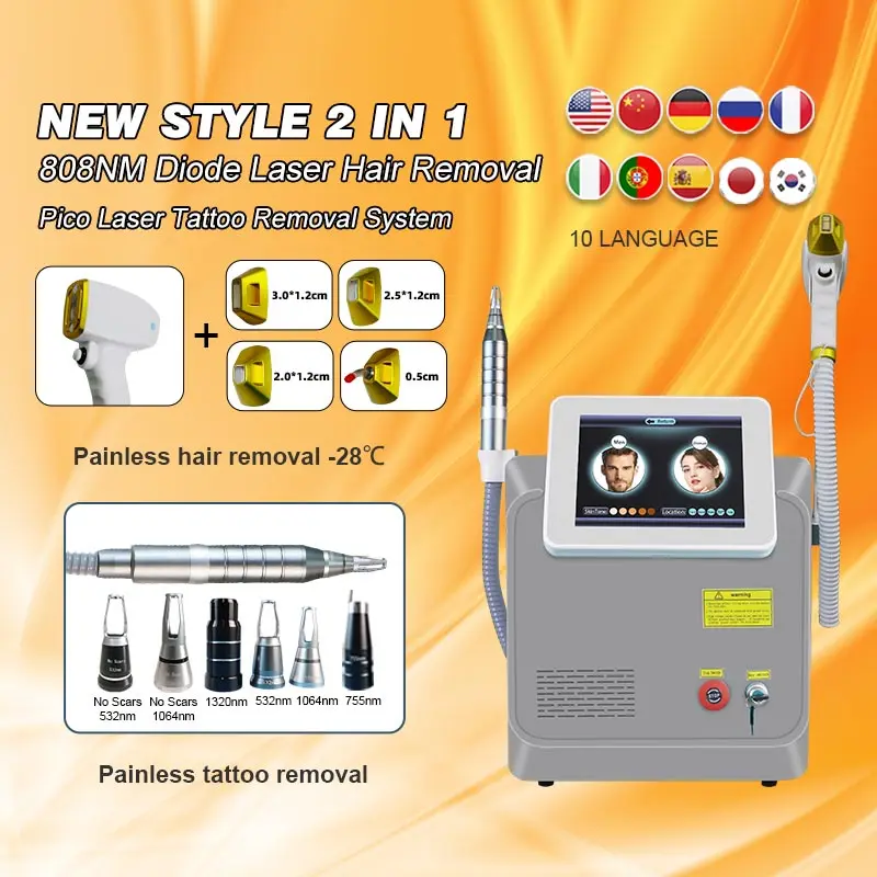 2024 Portable 2-in-1 New Adjustable Spot Painless Hair Removal Tattoo Carbon Peel Diode Laser Machine