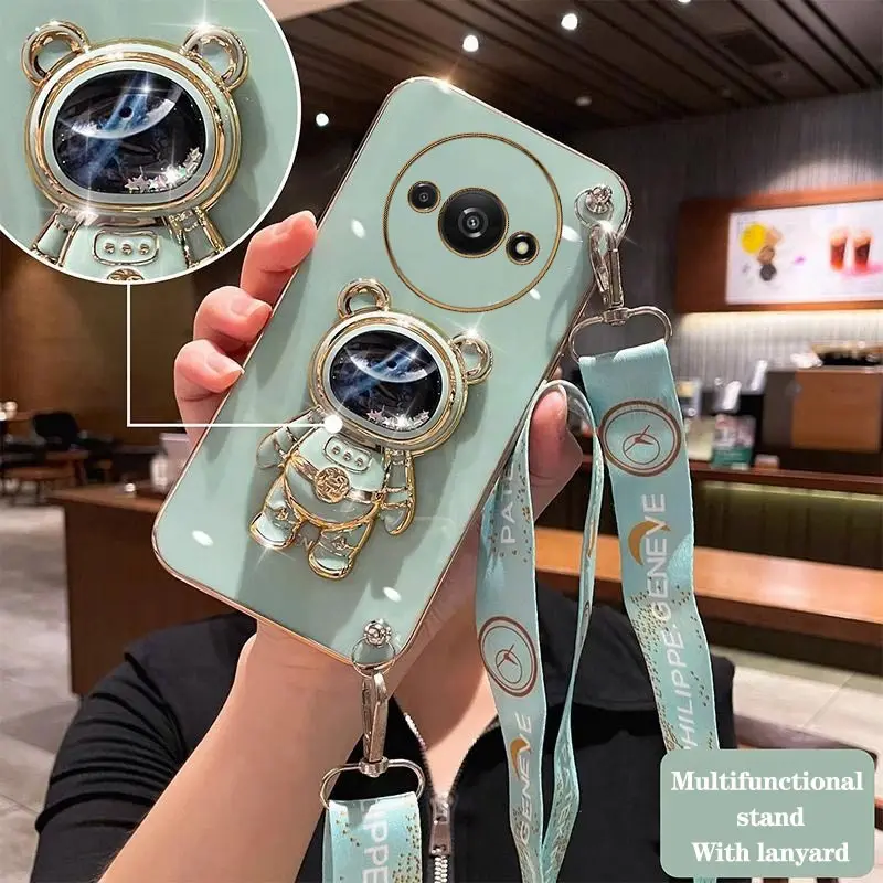 حافظة هاتف مطلية على الحبل لرائد الفضاء لهاتف شاومي ريدمي A3 ، حماية مقاومة للكسر ، غطاء خلفي ناعم ، حامل إبداعي