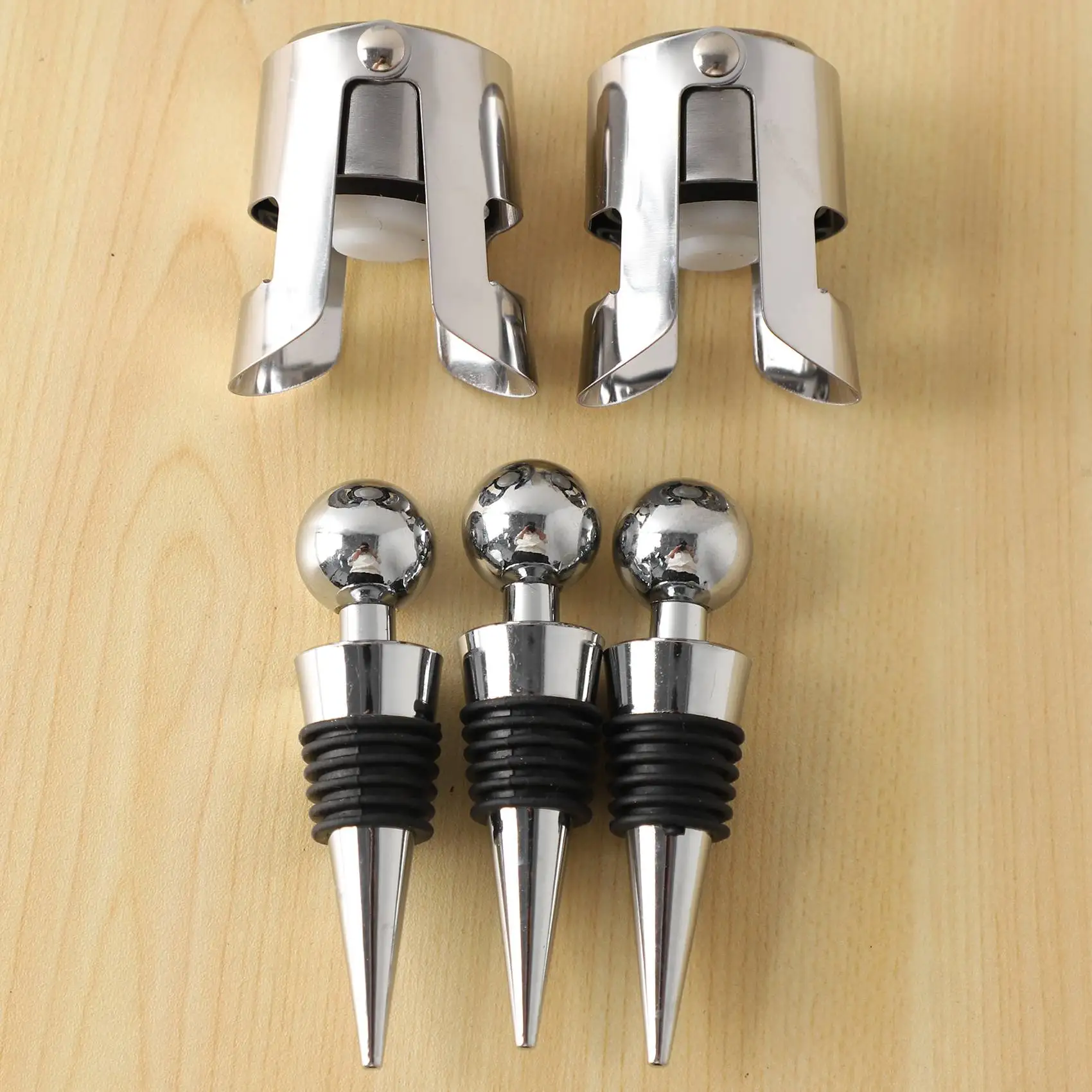 J1UL1N Wine Champagne Bottle Stopper, 5 Pieces Vacuum Sealer Saver Stainless Steel Plastic Wine Corks For Wine Collection