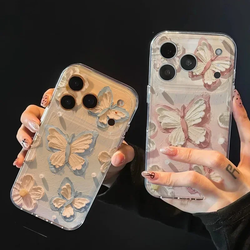 Korean Butterfly Tulip Flower Phone Case For Samsung Galaxy S26 S25 S24 S23 S22 Ultra FE Edge Plus A56 A36 A26 A57 Clear Casing