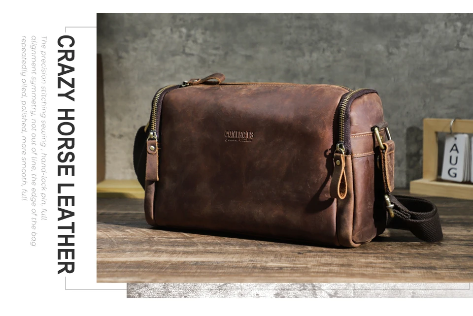Crazy Horse Leder Männer Handtasche Designer Vintage Crossbody-tasche Kleine Strap Sling Schulter Tasche Luxus Marke Messenger Taschen Neue – Detail 2
