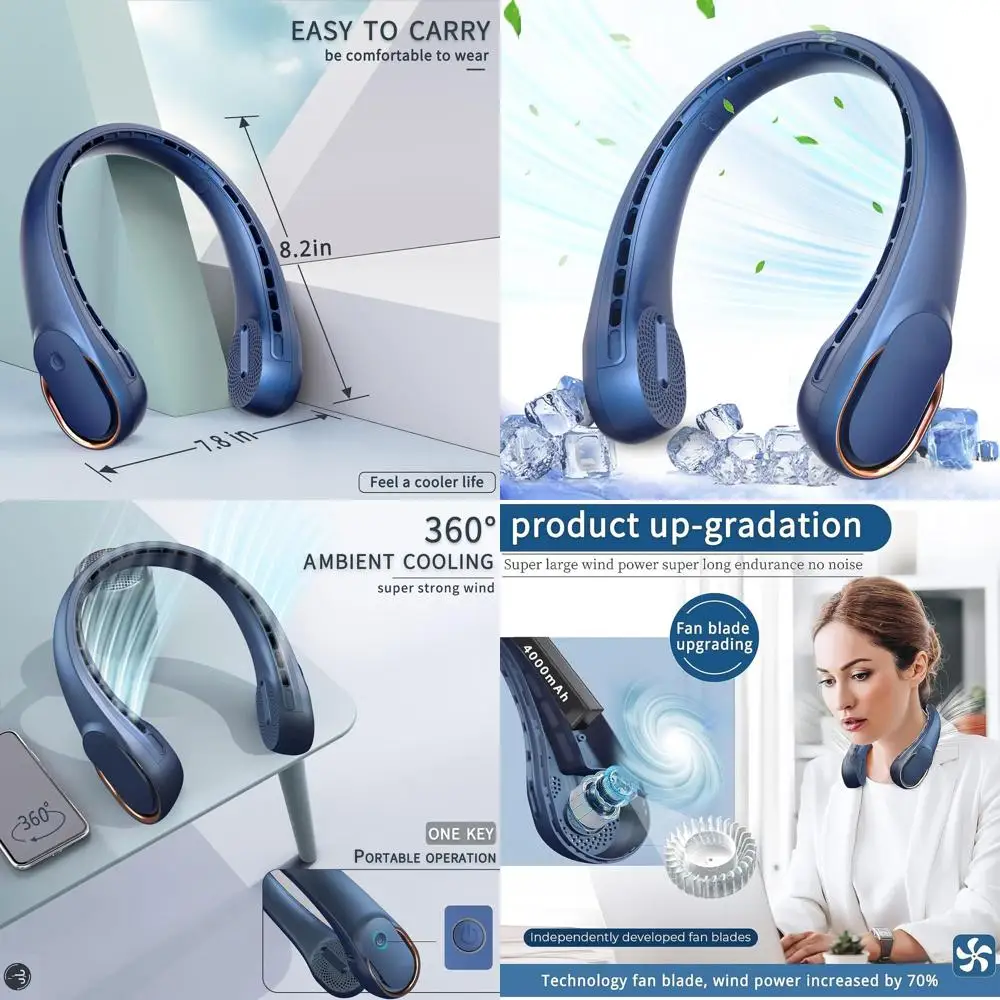 

Портативный перезаряжаемый вентилятор для шеи с 3 скоростями, аккумулятором 4000 мАч, идеально подходит для дома, офиса, путешествий и занятий спортом.