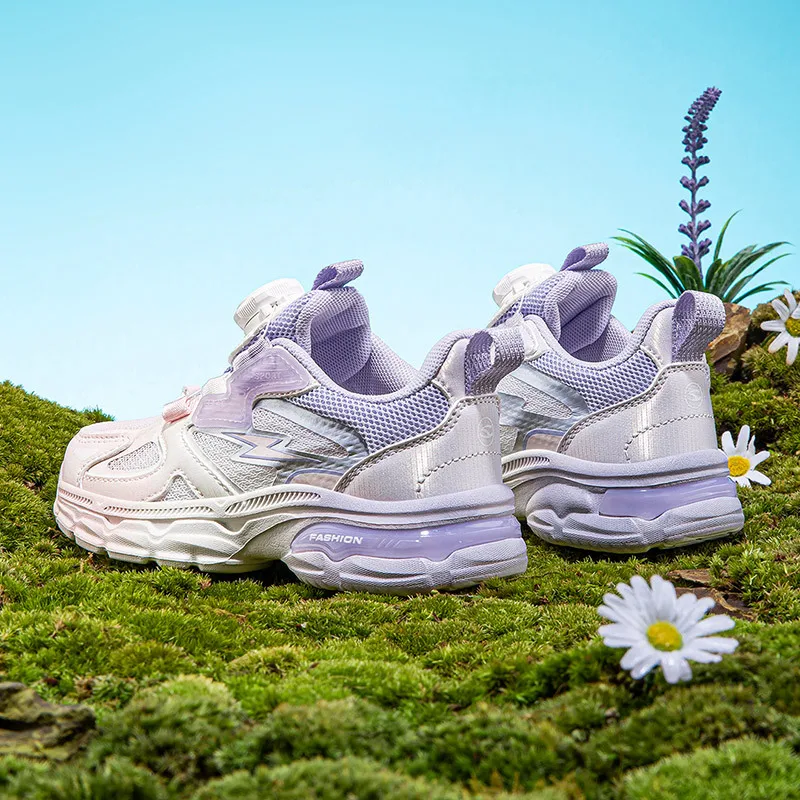 Kids Sneaker For Girls Sports Shoes 2026 Spring Girls Double Mesh Sneakers Button Design Soft Sole Casual Running Shoes