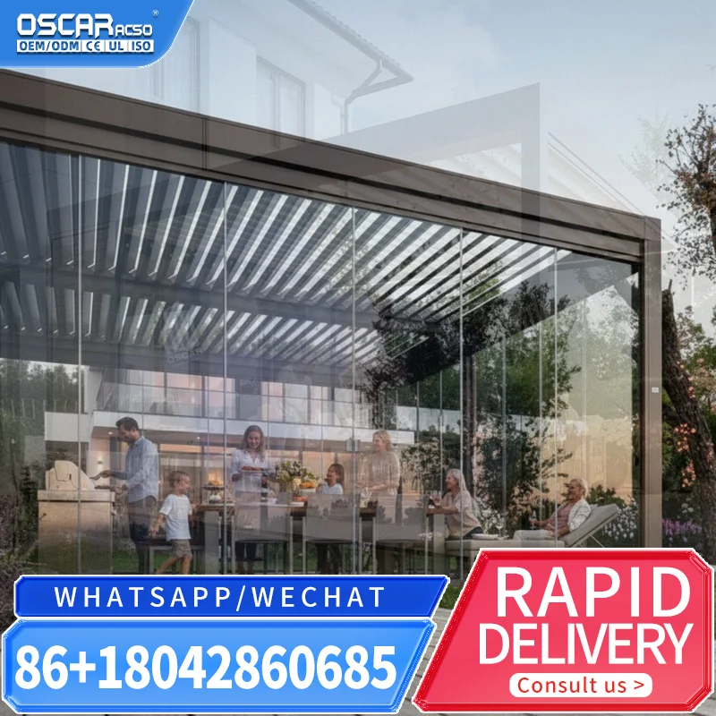Motorised Freestanding Pool Enclosure and Louvered Patio Roof for Garden and Outdoor Spaces pergola