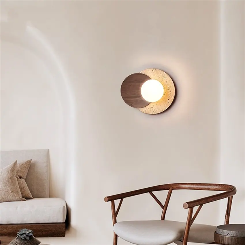 Nordic vintage marble round wall lamps wabi-sabi style bedroom bedside lamp staircase living room
