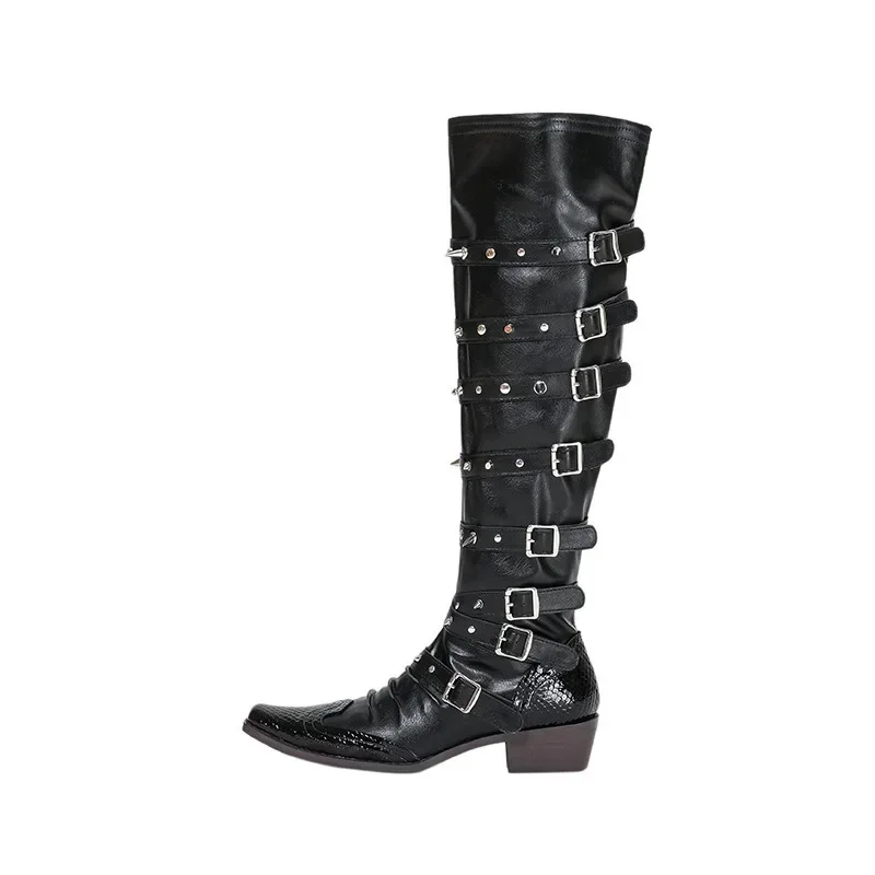 Hochwertige Ödland Punk Y2K Gothic Style Vintage Motorräder Western Stiefel für Frauen schwarze Nieten kniehohe Stiefel Schuhe