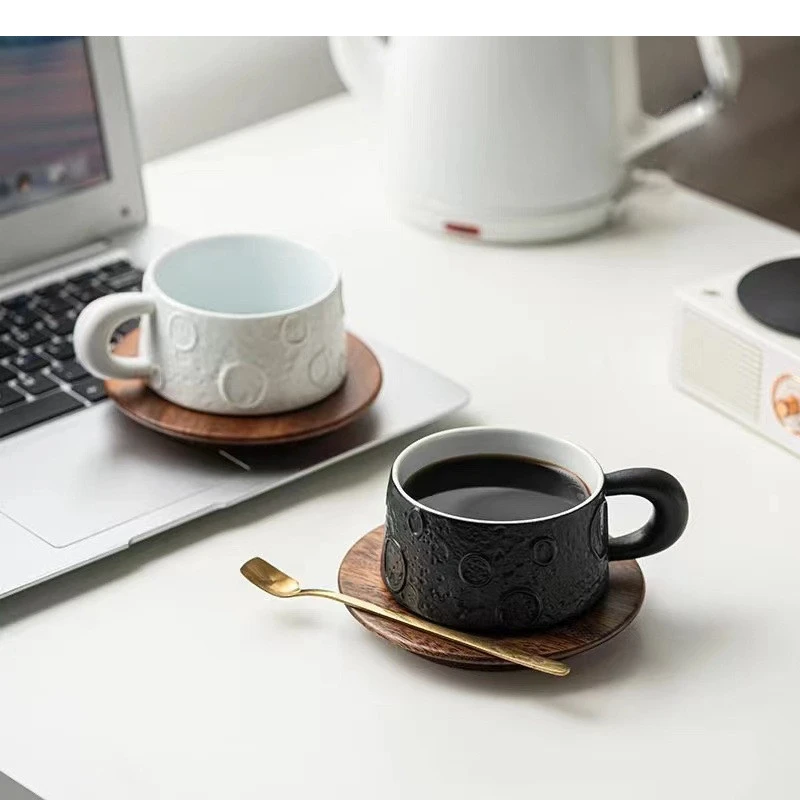 Meteorite Ceramic Mug Coffee Shop Afternoon Tea Cup and Plate Set Office Water Home Breakfast Beverage