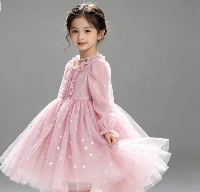 2026 Children Princess Dress Flower Girl Wedding Evening Dress Girls Fluffy Dress  Autumn New Performance Outfit