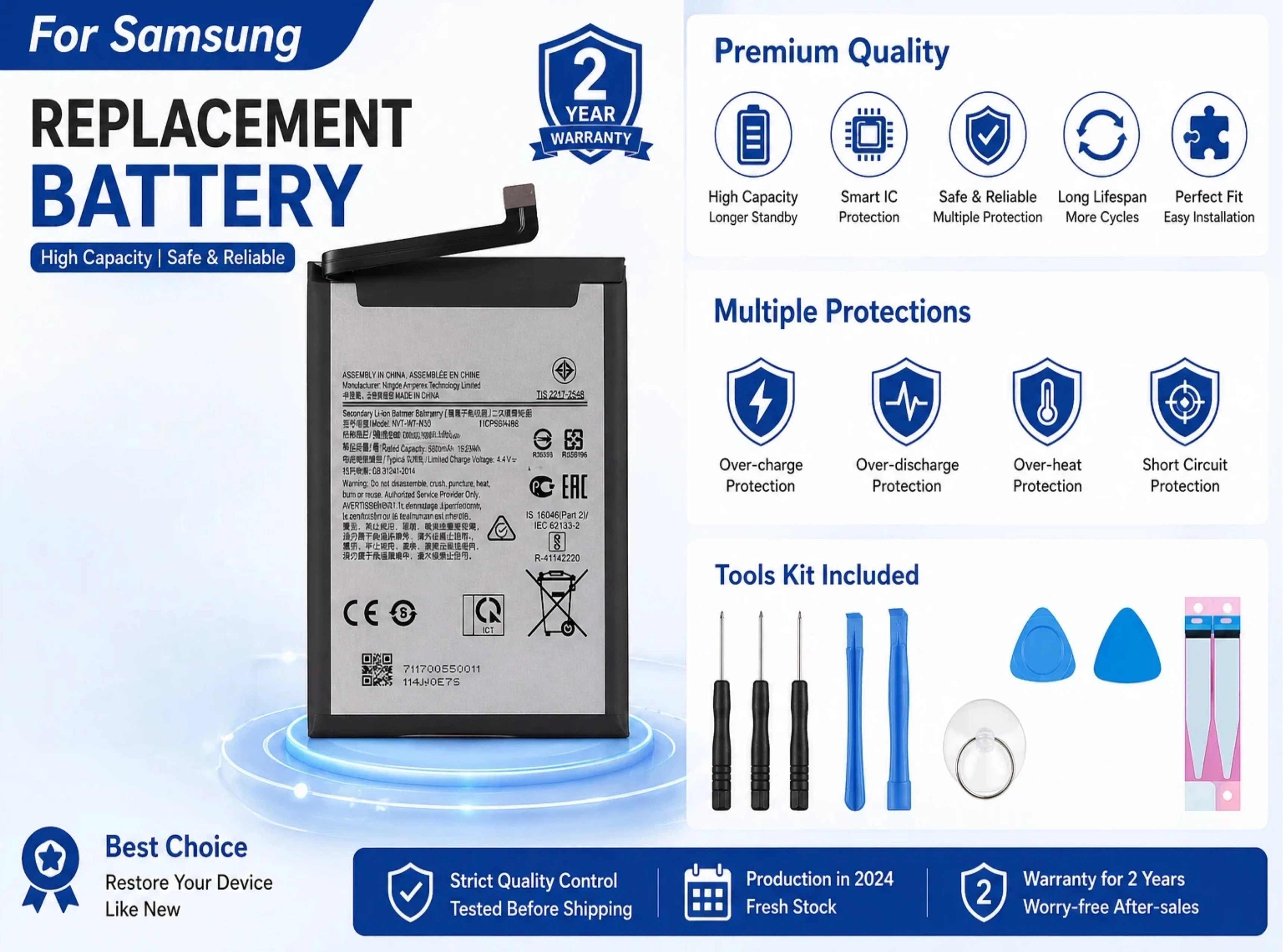 5000mAh Li-ion Polymer Replacement Battery For Samsung Galaxy S20 Ultra 5G SM-G988 With Adhesive Sticker & Repair Tools