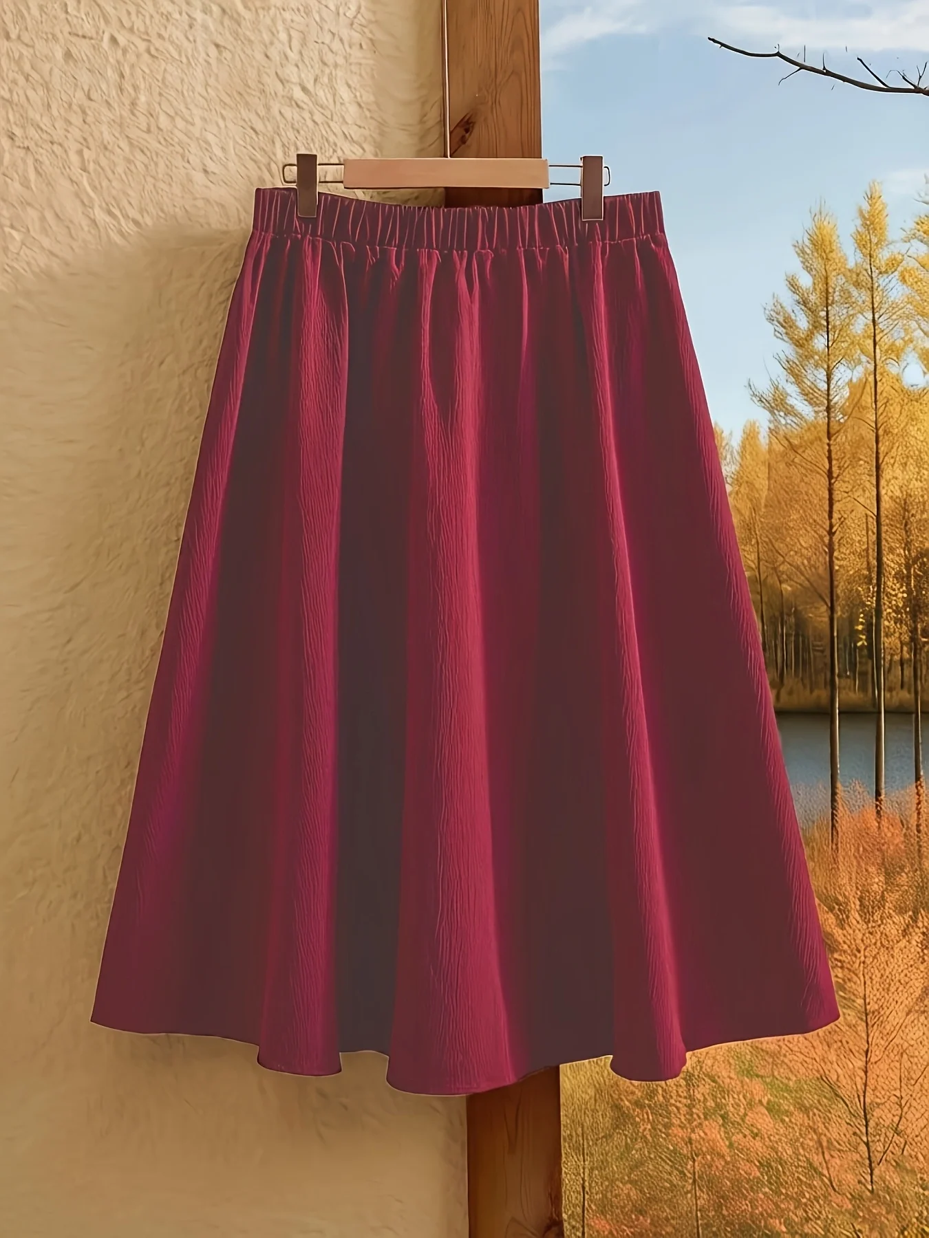 Plus Size Solid Color Elastic Waist Swing Loose Summer Fashion All-Match Skirt image 6