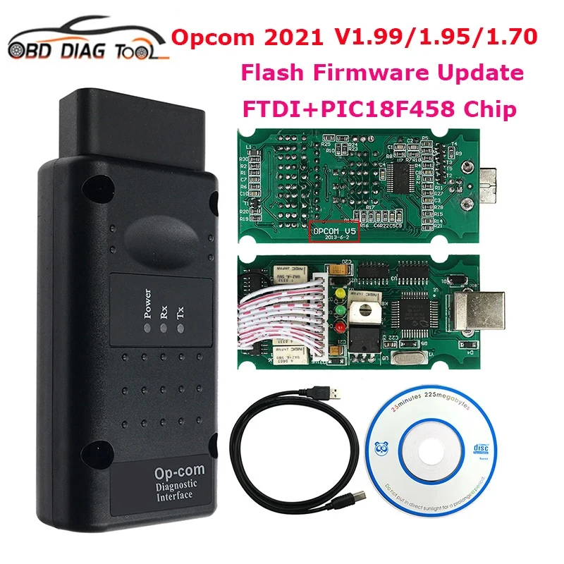 New Auto Scanner OPCOM 2021 For Opel Flash Firmware Update OP-COM 1.99/1.95/1.70 V5 With PIC18F458 FTDI OBD2 Diagnostic Tools