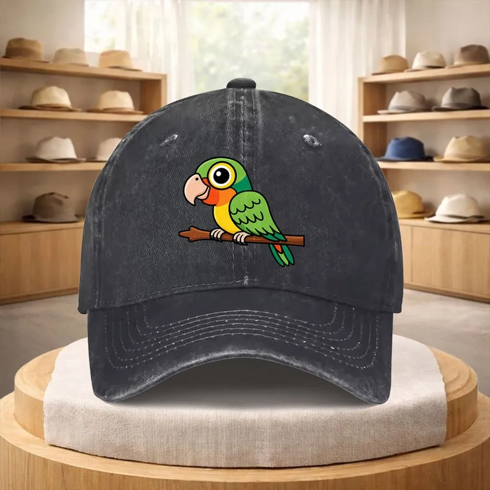 Parrot Print Washed Baseball Cap Unisex Adjustable Cotton Casual Outdoor Snapback Hat