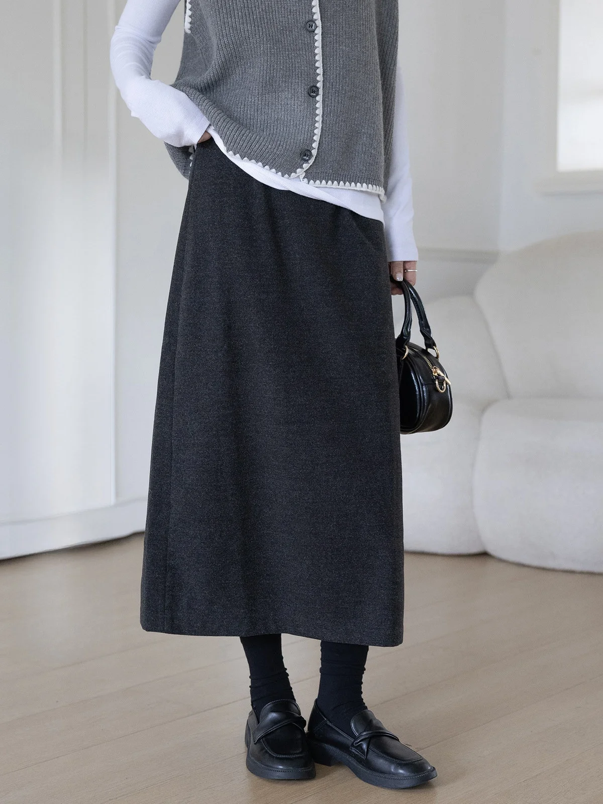 

ay Woolen High Waist A-Line Skirt Women's Faion Spring Autumn Winter Seasonal Slit Design Busin Casual Skirt