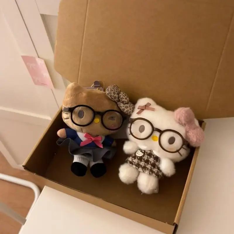 Kawaii Sanrio 헬로 키티 Jk 유니폼 키 체인 귀여운 만화 Kt 고양이 안경 펜던트 소녀를위한 절묘한 가방 액세서리 선물