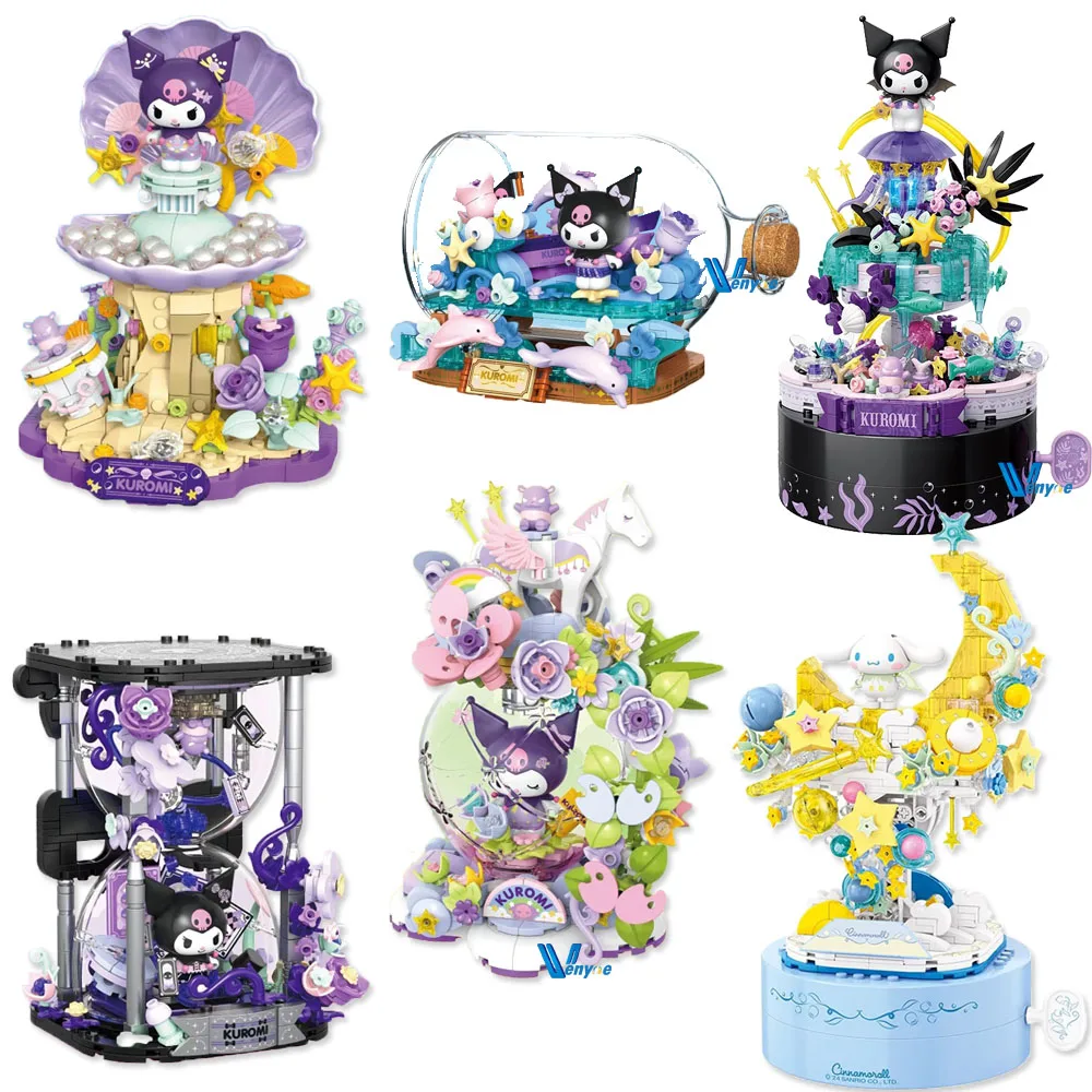 

Top Toy Sanrio Kuromi Drift Bottle Building Blocks Cinnamoroll Music Box Assembly Model Bricks Toy For Kids Christmas Gift