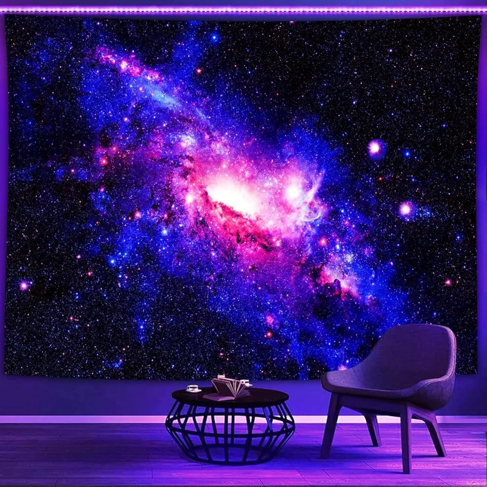 Pósteres de luz negra psyhilar para adultos, tapiz de luz negra de galaxia, tapiz reactivo uv púrpura de estrella de pared espacial trippy para dormitorio