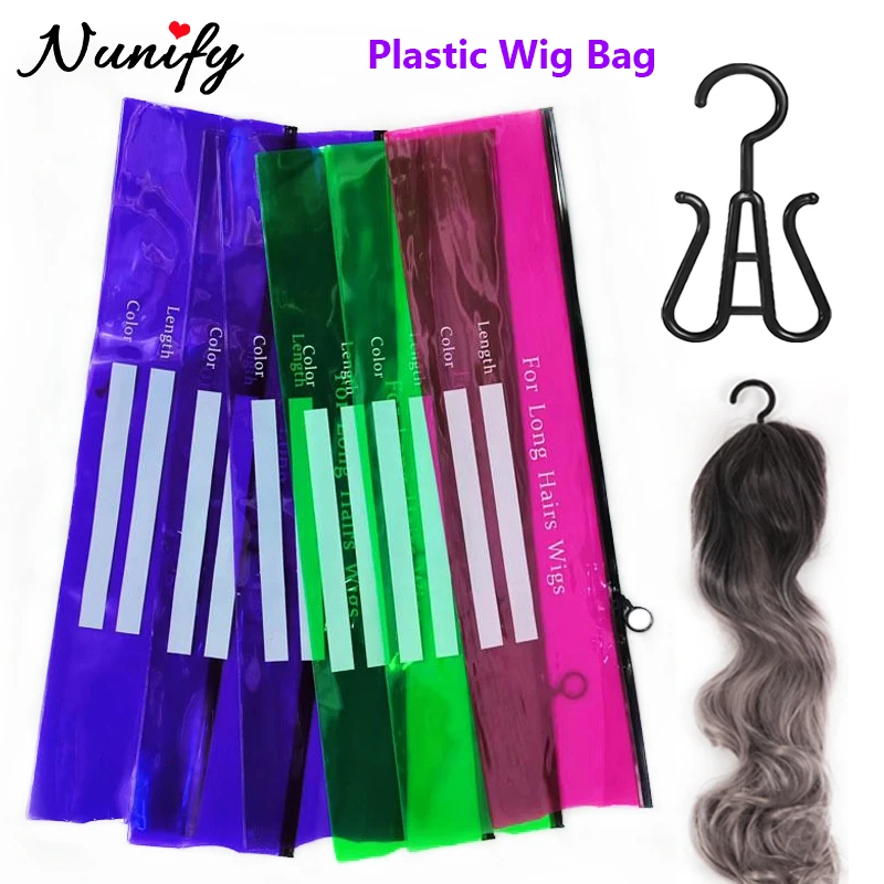 

Plastic Wig Storage Bags With Holder Hanger For Multiple Wigs 3Sets Pvc Hair Extension Packaging Bag Portable Dust Proof Wig Bag