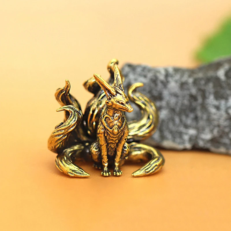 Miniature Antique Brass Lucky 7 Tails Fox Figurine Miniature Antique Brass Lucky Seven Tailed Fox Figurines Feng Shui Ornament