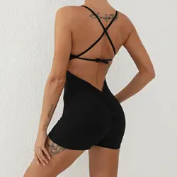 Backless Romper Women Yoga Sets Clothes Jumpsuit Gym Workout Clothing Bandage One Piece Sports Bodycon Sexy Seamless Tracksuit