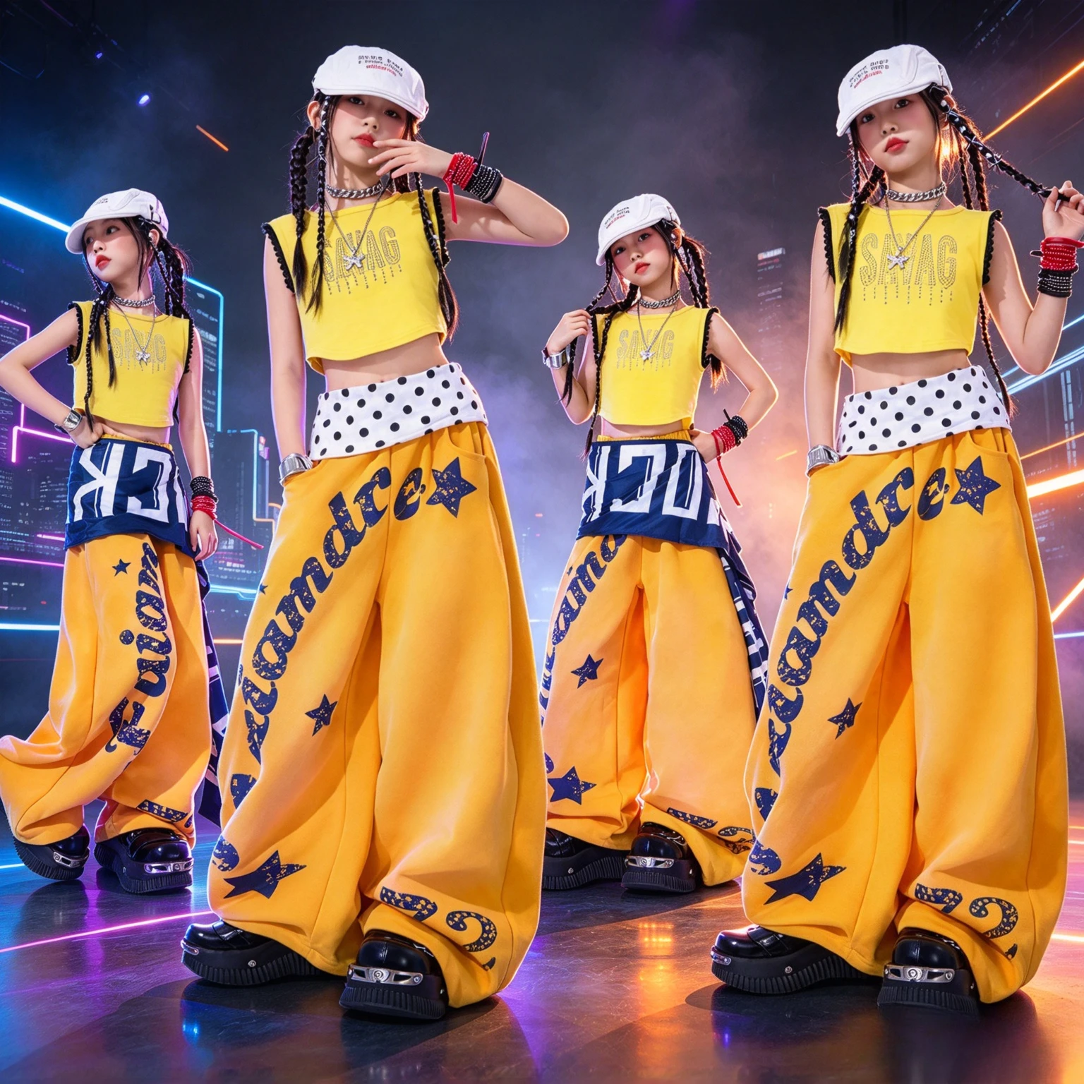 Girls Yellow Jazz Dance Outfit Cool Hip Hop Street Dance Clothes Kids Model Catwalk Costume Children Stage Performance Wear