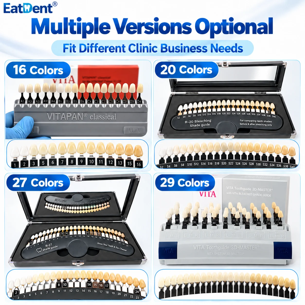 16/20/27/29 Colors 3D Shade Guide Tooth Shade Chart Board Color Comparator Teeth Whitening Set Bleaching Dental Toothguide Plate
