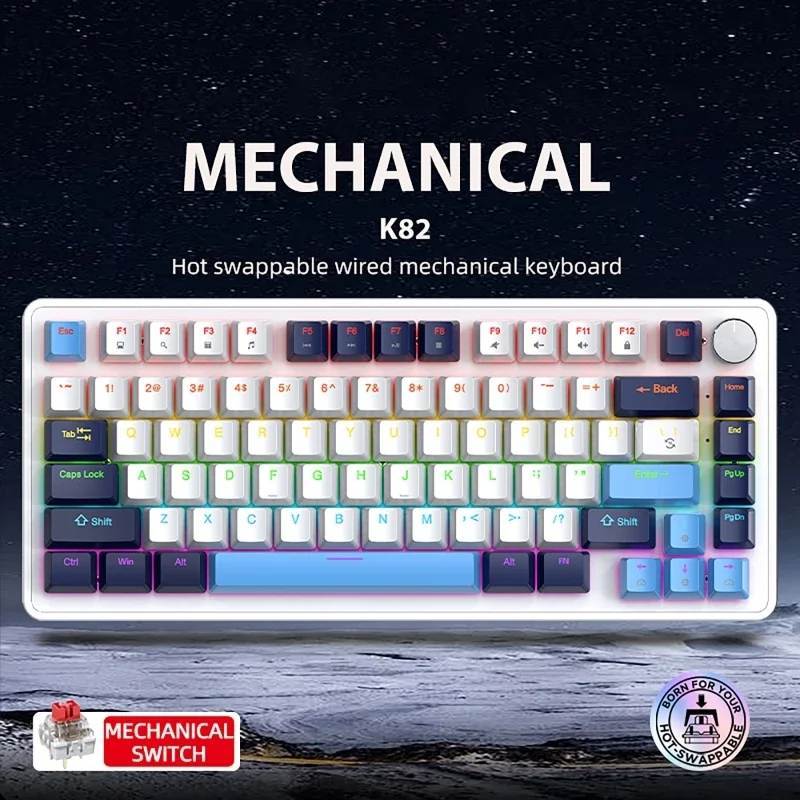 K82 Wired Mechanical Keyboard,75% Layout ,Full Key Hot Swappable,Cool Backlight,Gamer Keyboard,For PC/Windows/Mac