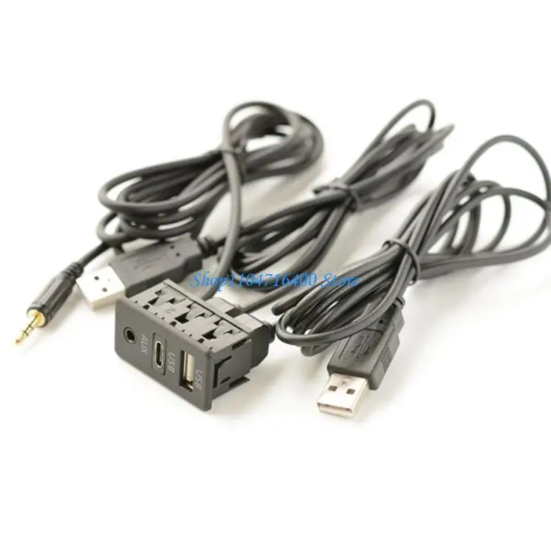 

y1gd Car Boat DIY Flush Mount USB Type-C Aux 3in1 Auto Extension Cable Automotive Power Cable