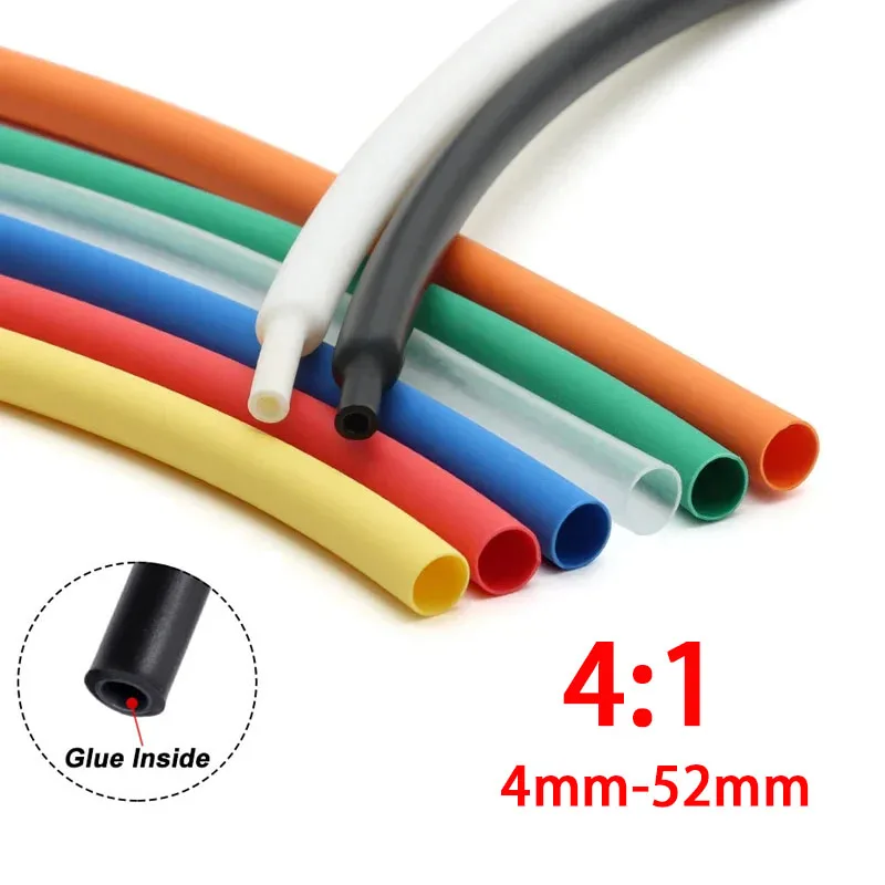 

1M 4:1 Heat Shrink Tubing with Glue 4mm-52mm Dual Wall Insulation Flame Retardant Wire Cable Sleeve Protector