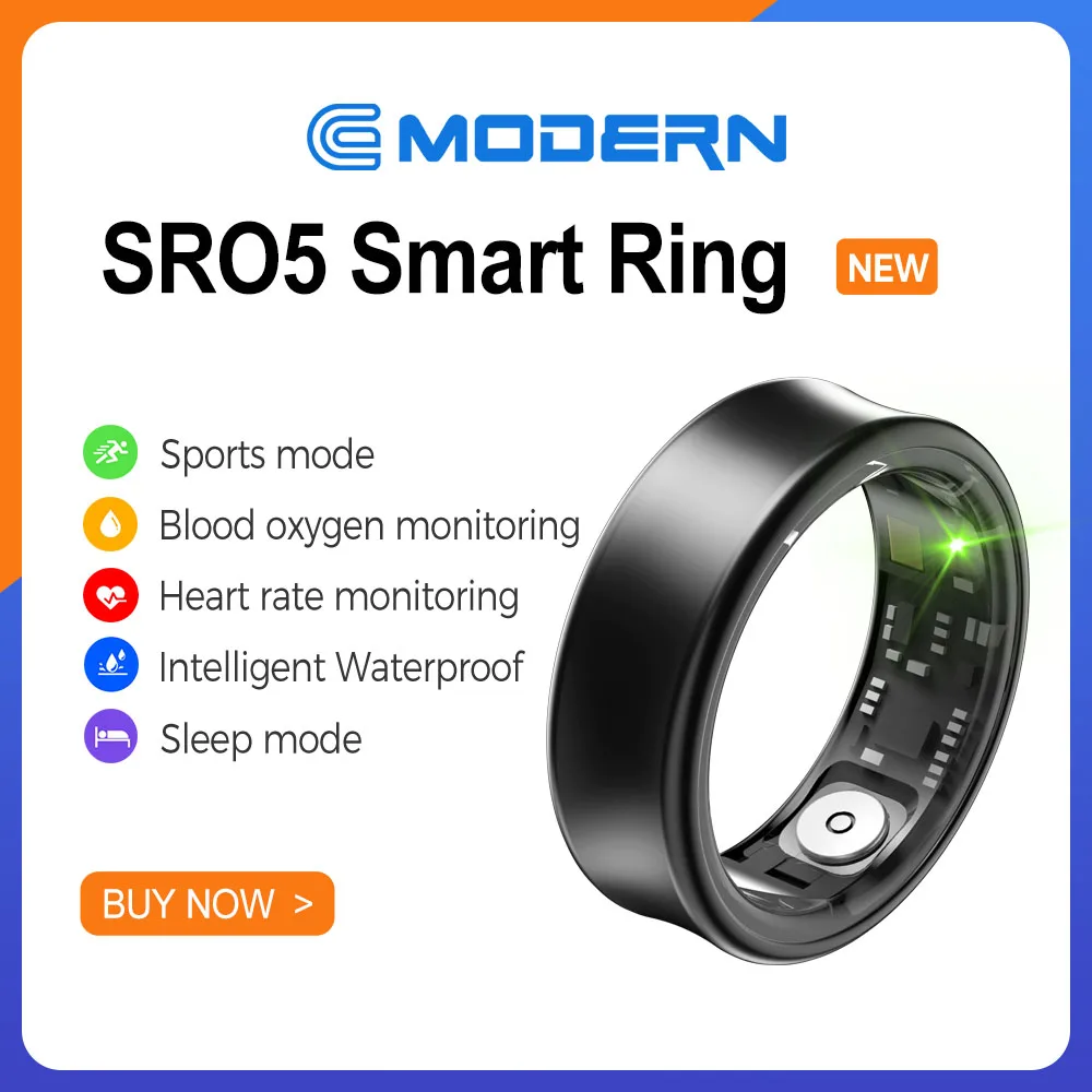 

NEW SR05 Smart Ring Sleep Monitor Bluetooth 5.1 Blood Oxygen Tracker IP66 Waterproof Multi-sport Modes Ring for Android for IOS