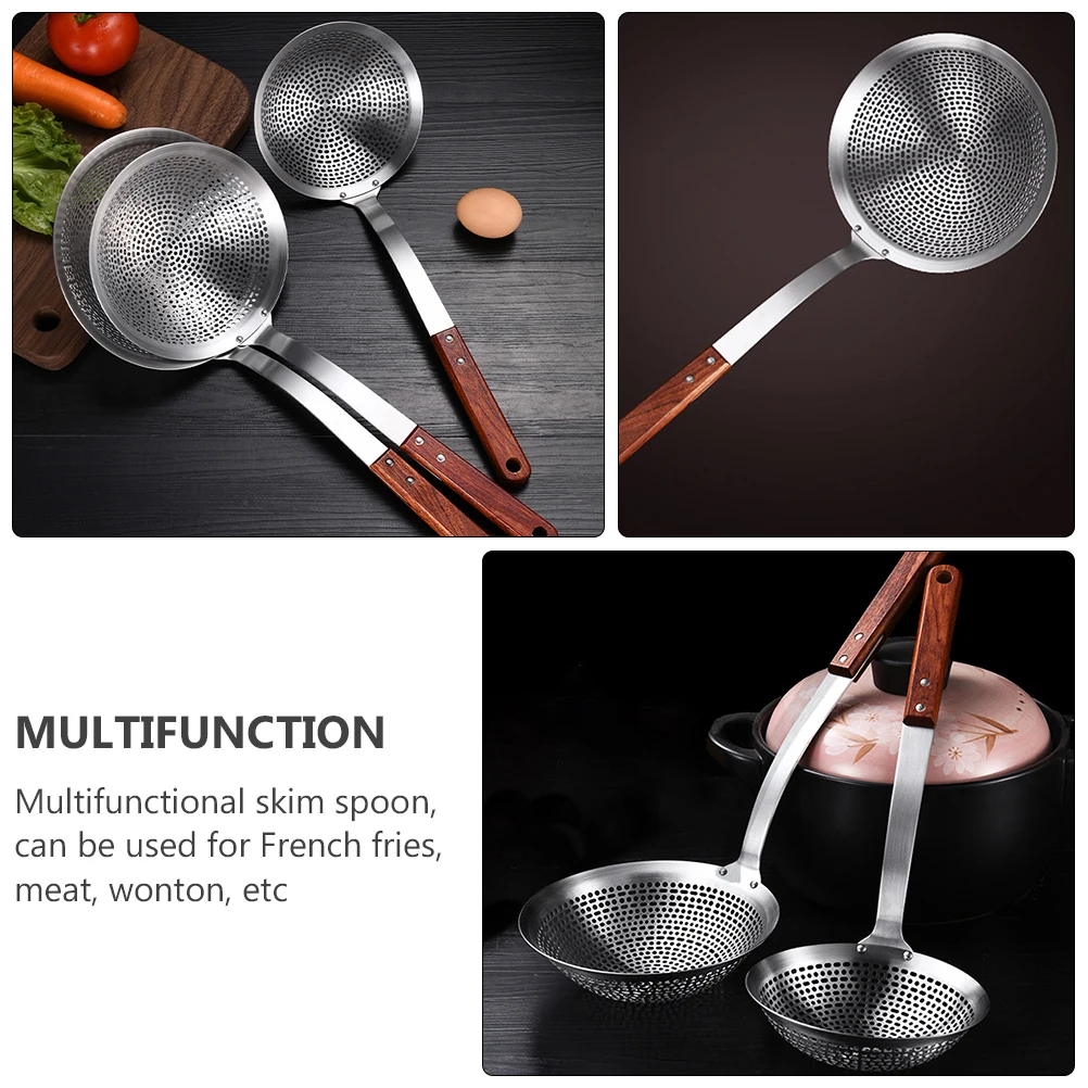

Stainless Steel Colander Spoon Multi Function Skimmer Hot Pot Kitchen Tool Wooden Handle Storage Easy Cleaning Filter