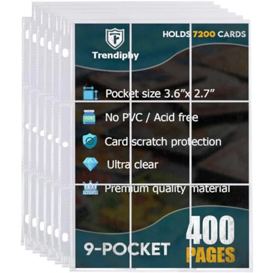 

7 Pockets Trading Card Sleeves Premium 9 Pocket Double-Sided Durable Non-PVC Sleeves Fits MTG PKM Baseball Football Hockey and
