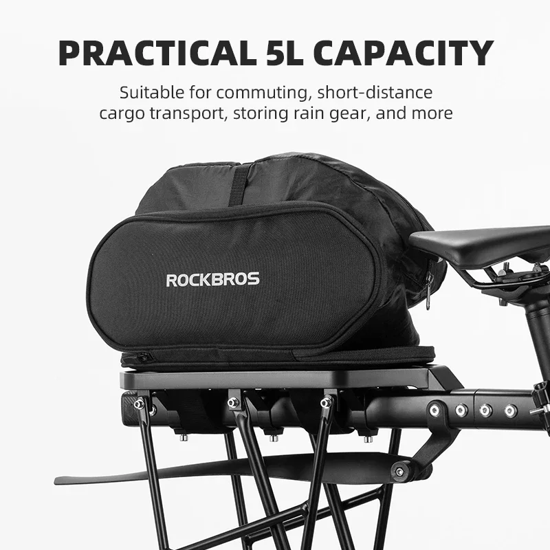 ROCKBROS Multifunctional Rear Seat Bag Universal Saddle Bag Back Rack 5L Capacity Seat Bag Expandable Cycling Luggage Trunk Bags