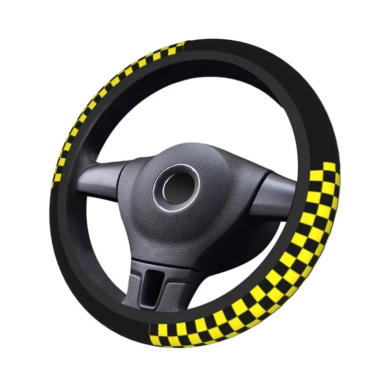 38cm Black Yellow Checkered Steering Wheel Cover Women Men Checkered Auto Car Steering Wheel Protector for Sedan Car 15 inch