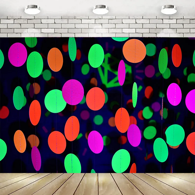 

Glo Neon Paper Garland Circle Dots Hanging Decor Birthday Party Black Light Reactive Backdrops Photography Background Banner