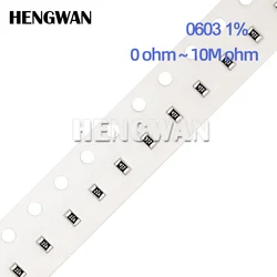 100pcs 1% 0603 SMD resistor 0R - 10M 1/10W 0.1 0.22 10 100 150 220 510 ohm 1K 2.2K 10K 100K 0.1R 1R 10R 100R 150R 220R 510R 1M